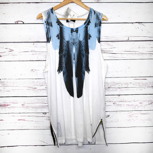 Religion We Live Blk long edgy feather tank unisex